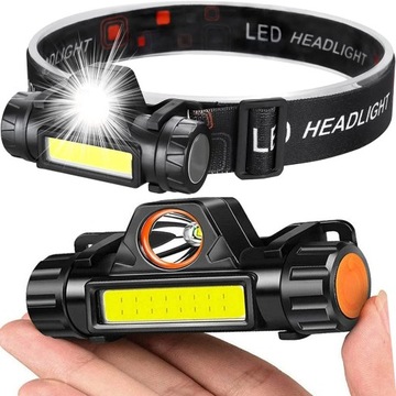 LATARKA CZOŁOWA LAMPKA Z MAGNESEM COB MINI REFLEKTOR NA GŁOWĘ CZOŁÓWKA USB