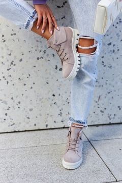 ZAMSZOWE BOTKI TRAPERY WIĄZANE JASNOFIOLETOWE 38