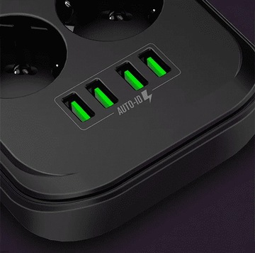 Удлинитель Spacetronik SR-204, 6AC, 4USB, быстрая зарядка