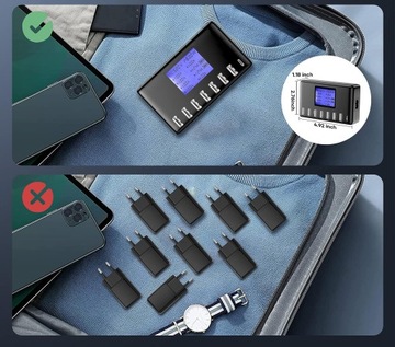 ЗАРЯДНОЕ УСТРОЙСТВО USB 8-ПОРТОВАЯ ЗАРЯДНАЯ СТАНЦИЯ 12А С ЖК-ДИСПЛЕЕМ