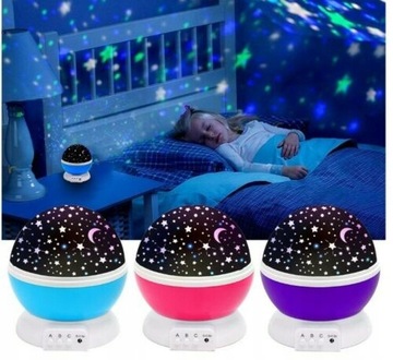 LAMPKA NOCNA PROJEKTOR GWIAZD NIEBA OBROTOWA 2w1