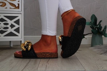 ТАПОЧКИ ЖЕНСКИЕ С ПРОБКОЙ, ЧЕРНЫЕ, ПРОФИЛИРОВАННАЯ ЦЕПОЧКА