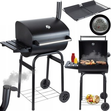 GRILL Ogrodowy WĘGLOWY z POKRYWĄ Półką Termometr na Kółkach