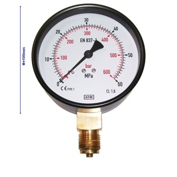 Manometr 0-600BAR 0-60MPa M100R KFM 100mm G1/2''