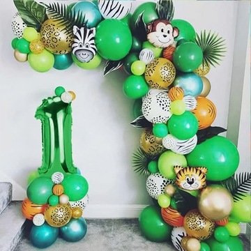 ZESTAW BALONÓW BALONY NA ROCZEK 1 URODZINY zwierzątka ZOO SAFARI DEKORACJE