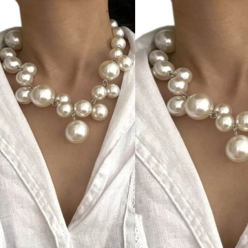 C5-38 Piękny Cudny Elegancki Naszyjnik Duże Perły