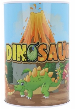 M METALOWA PUSZKA SKARBONKA PIENIĄDZE NIEOTWIERANA DINO DINOZAUR D4