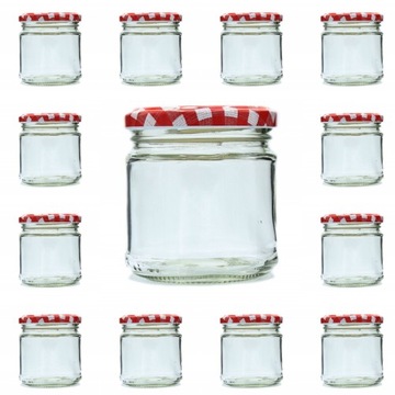 Стеклянная банка 200мл, набор 12 шт + колпачки.