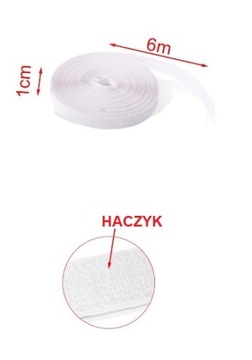 RZEP Z KLEJEM TAŚMA RZEPOWA SAMOPRZYLEPNY 6mb 10mm haczyk biała,moskitiera