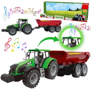 DUŻY TRAKTOR Z PRZYCZEPĄ ŚWIATŁO DŹWIĘK LED PAKA