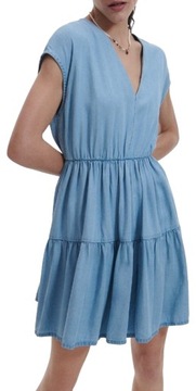 Sukienka mini zwiewna letnia jeans Reserved niebieska r.34
