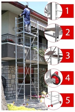 Передвижные алюминиевые леса, рабочая высота 5 м.