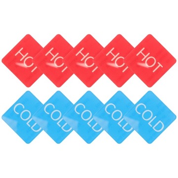 Наклейка с надписью «Горячая вода» и «Знаки холодной воды» на кране.