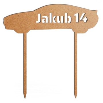 Szary topper auto liczba imię dekoracja na tort