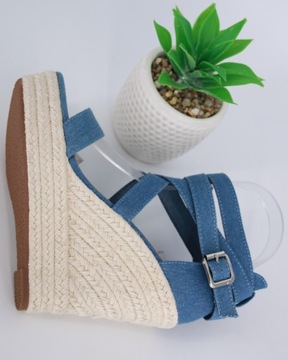 SANDAŁY NA KOTURNIE ESPADRYLE DAMSKIE ZAMSZOWE BUTY LETNIE BLUE JEANS 38