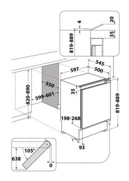 Холодильник Whirlpool ARG 585 60 см 144 л Подстольный шкаф