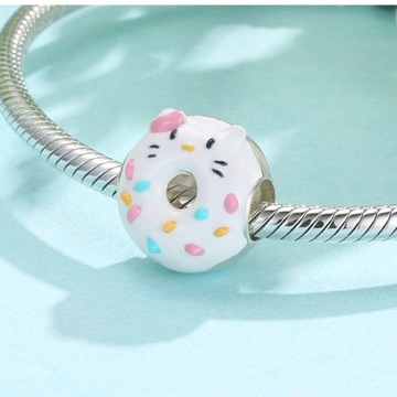 Charms słodki kot donut Kitty kicia kokardka s925