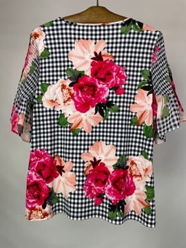 Bluzka damska w kratę i kwiaty z szyfonowym rękawkiem Calvin Klein r. L
