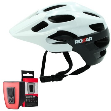 Kask rowerowy REGULOWANY ROXAR MTB biały rozmiar M (54-57cm) + LAMPKA