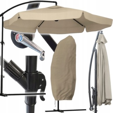 Duży PARASOL OGRODOWY KOLOR KAKI SKŁADANY z Falbaną Mocny 350cm + POKROWIEC