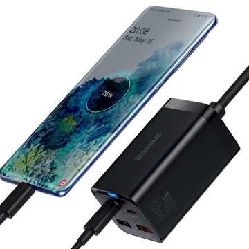 БЫСТРОЕ СЕТЕВОЕ ЗАРЯДНОЕ УСТРОЙСТВО BASEUS GaN3 Pro, 2 порта USB-C/USB, 65 Вт, МОЩНЫЙ ИСТОЧНИК ПИТАНИЯ