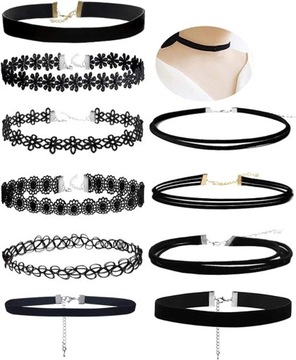 NASZYJNIK CHOKER DLA KOBIET ZESTAW 10SZT AKSAMITNE
