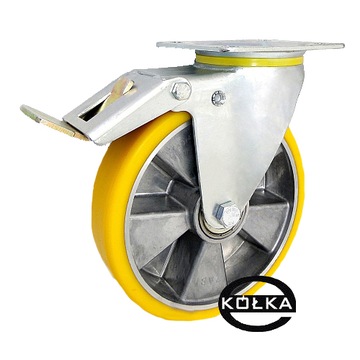 Koło fi. 200 mm alu-poliuretan, skrętne, hamulec