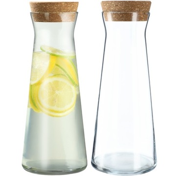 2x KARAFKA SZKLANA DZBANEK Z KORKIEM 1L NA WODĘ LEMONIADĘ SOK