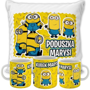 ZESTAW PODUSZKA + KUBEK MINIONKI MINIONS GRU + IMIĘ URODZINY PREZENT WZORY