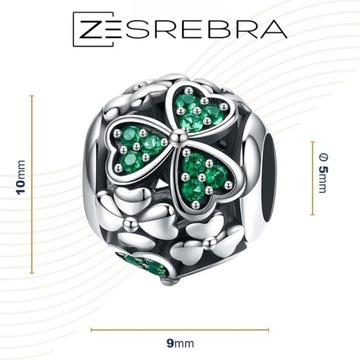 Подвеска-подвеска CHARMS CLOVER серебро 925 с зелеными бусинами клевера