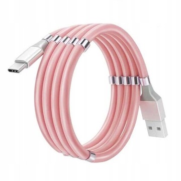 Kabel SKRĘCANY MAGNETYCZNY USB Lightning RÓŻOWY