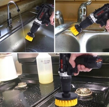 3szt SZCZOTKA SZCZOTKI NYLONOWE NA WIERTARKĘ DO CZYSZCZENIA FELG DYWANIKÓW