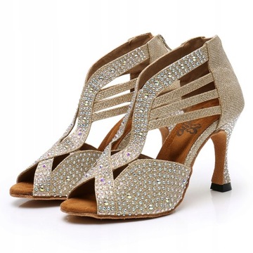 BUTY DO TAŃCA TANECZNE SZAMPAŃSKIE ZDOBIONE 9cm