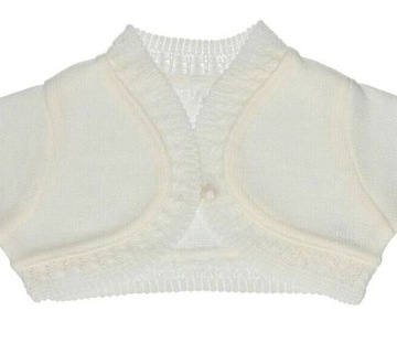 Ecri ecru bolerko sweterek z falbanką 62cm CHRZEST