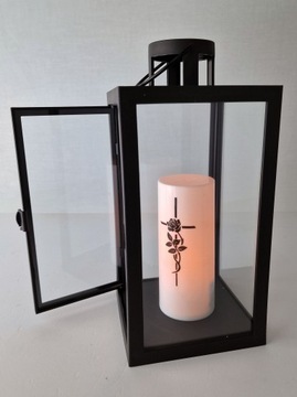 Большой декоративный фонарь с дверцей для светодиодной свечи 32 см, черный