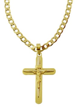 Łańcuszek Złoty Męski Diamentowany Pełny z Krzyżykiem pr 585 Grawer Gratis
