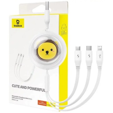 BASEUS zwijany kabel USB do Micro/Lightning/Typ C 3w1 Leo 3.5A 1.1m biały C