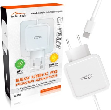 MOCNY zasilacz 65W Power Delivery uniwersalny USB-C Media-Tech MT6273