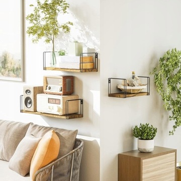 НАБОР ДЕРЕВЯННЫХ МЕТАЛЛИЧЕСКИХ ПОДВЕСНЫХ ПОЛОК 3 ШТ.