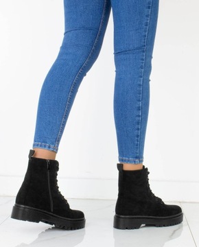 7823 ЧЕРНЫЕ ЗАМШЕВЫЕ БОТИНКИ С УТЕПЛИТЕЛЕМ НА ПЛАТФОРМЕ 38