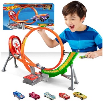 HOT WHEELS ZESTAW TOR SMOCHODOWY PĘTLA NAPĘD + 5 AUT FCF18