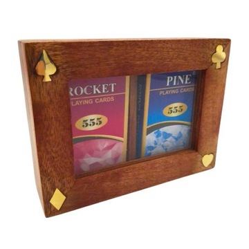 Dwie talie kart w drewnianym pudełku ze szklanym topem