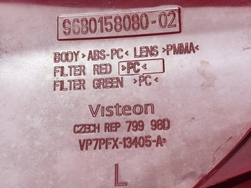 PEUGEOT 207 2006 PŘEDNÍ STRANA LEVÝ SVĚTLA ZADNÍ