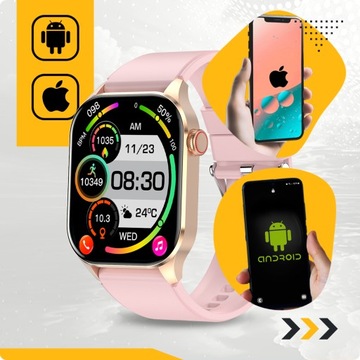 SMARTWATCH DAMSKI POMIAR GLUKOZY CIŚNIENIE KROKI MENU PL ROZMOWY 2 PASKI