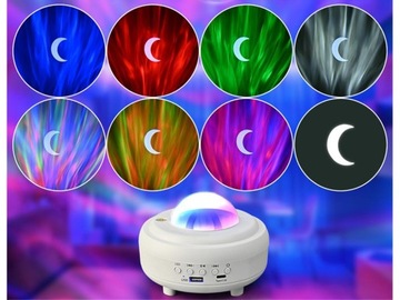 LAMPKA NOCNA LED PROJEKTOR GWIAZD RZUTNIK ZORZA NIEBA GŁOŚNIK BLUETOOTH