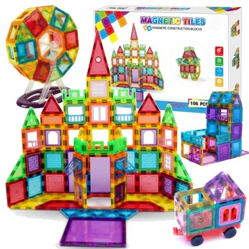 KLOCKI MAGNETYCZNE 3D konstrukcyjne DUŻE Zestaw XXL 106 el. Magnetic Blocks