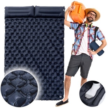 MATERAC DWUOSOBOWY POMPKA WODY SPANIA PLAŻOWY KARIMATA NAVY TURYSTYCZNY XXL