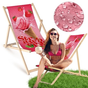 Leżak Drewniany RÓŻOWY ROŻEK TRUSKAWKOWY Ogrodowy Plażowy Bukowy