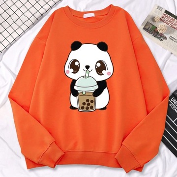 Casual Simple Women Pullovers Baby Panda Drinking