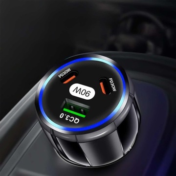 АВТОМОБИЛЬНОЕ ЗАРЯДНОЕ УСТРОЙСТВО 2x USB C PD 30 Вт USB QC 3.0 LED FAST ДЛЯ ТЕЛЕФОНА 90 Вт